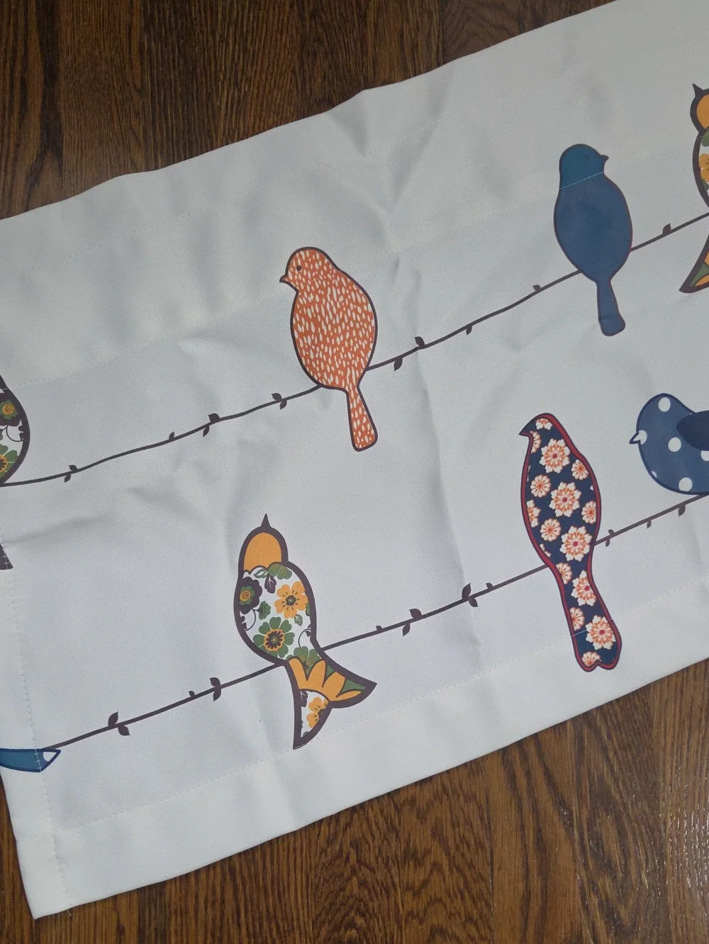 Bird Pattern Window Valance in White with Blue and Orange Accents 51x19